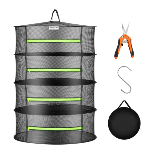 4-Layer Mesh Drying Rack Hanging Design with Green Zippers
