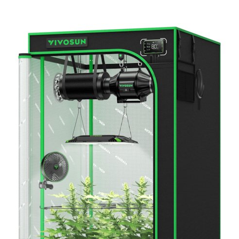 Smart Grow Tent Kit GIY-SGS-27 Pro 2.7x2.7, 2-Plant Complete System, with WiFi E42A Controller, 150W AeroLight LED Grow Light, 4-inch AeroZesh T4 Ventilation Combo, and AeroWave E6 Gen2 Clip-on Fan