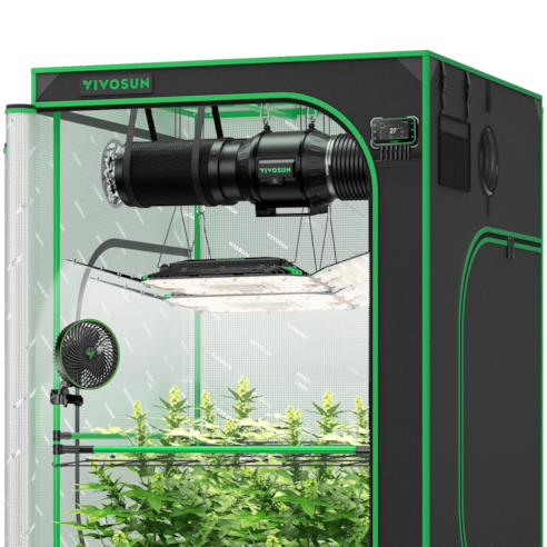 Smart Growbox Komplettset GIY-SGS-44 Pro 120 x 120 x 200 cm, Komplettsystem für 4 Pflanzen, mit WiFi E42A+ Controller, 2 x 200W AeroLight Wing LED Pflanzenlampe, 15 cm AeroZesh T6 Abluftset und AeroWave E6 Gen2 Gen2 Clip Fan