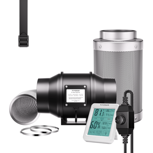 Air Filtration Kit R6 6″, Inline Fan R6 with Variable Speed Controller, Thermometer, Carbon Filter & Ducting Combo