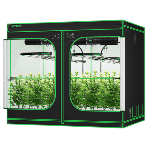 Smart Grow Tent Kit GIY-SGS-88 Pro 8x8, 16-Plant Complete System, with WiFi E42A Controller, 4x 450W VSFD4500 LED Grow Light, and 2x 8-inch AeroZesh G8 Ventilation Combo