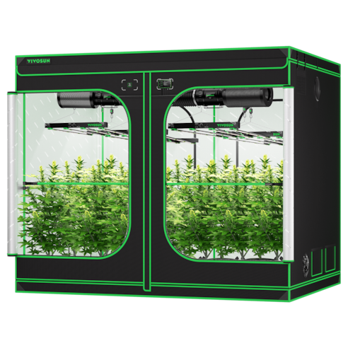 Smart Grow Tent Kit GIY-SGS-88 Pro 8x8, 16-Plant Complete System, with WiFi E42A Controller, 4x 450W VSFD4500 LED Grow Light, and 2x 8-inch AeroZesh T8 Ventilation Combo