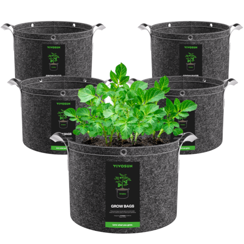 10 Gallon Grow Bags 5-Pack Black Thickened Nonwoven Fabric Pots with Handles, Multi-Purpose Rings