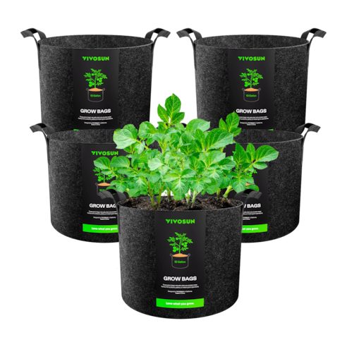 10 Gallon Grow Bags 5-Pack Black Thickened Nonwoven Fabric Pots with Handles