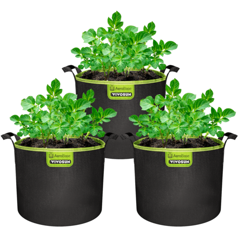 3er-Pack 12L AeroBase Grow Bag, strapazierfähiger Mesh-Gewebe-Pflanzenbehälter mit atmungsaktivem Boden und stabilen Griffen, Schwarz