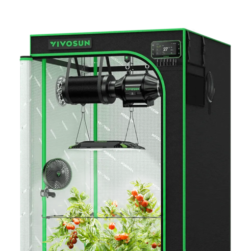 AUSVERKAUF | Smart Growbox Komplettset Pro 80 x 80 x 160 cm, Komplettsystem für 2 Pflanzen, mit WiFi E42A+ Controller, 100W AeroLight LED Pflanzenlampe, 10 cm AeroZesh T4 Abluftset und AeroWave E6 Gen2 Clip Fan