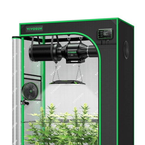 Smart Grow Tent Kit GIY-SGS-32 2x3, 2-Plant Complete System, with WiFi E42A Controller, 100W AeroLight LED Grow Light, 4-inch AeroZesh T4 Ventilation Combo, and AeroWave E6 Gen2 Clip-on Fan
