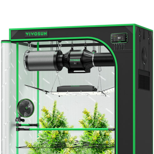 Smart Grow Tent Kit Pro 2x4, 2-Plant Complete System, with WiFi E42A+ Controller, 200W AeroLight Wing LED Grow Light, 4-inch AeroZesh T4 Ventilation Combo, and AeroWave E6 Gen2 Clip-on Fan