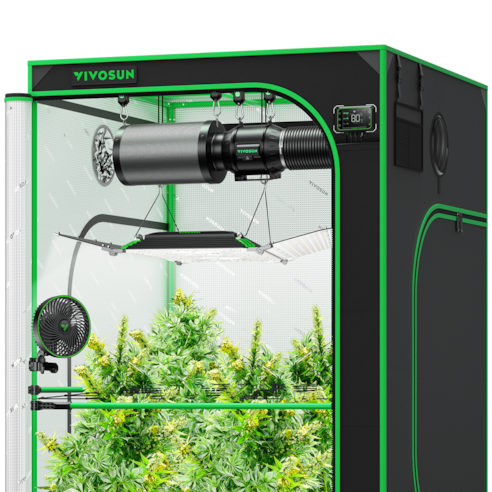Smart Grow Tent Kit GIY-SGS-44 Pro 4x4, 4-Plant Complete System, with WiFi E42A Controller, 400W AeroLight Wing LED Grow Light, 6-inch AeroZesh T6 Ventilation Combo, and AeroWave E6 Gen2 Clip-on Fan