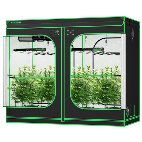 Smart Grow Tent Kit GIY-SGS-84 Pro 4x8, 8-Plant Complete System, with WiFi E42A Controller, 2x 450W VSFD4500 LED Grow Light, and 8-inch AeroZesh T8 Ventilation Combo