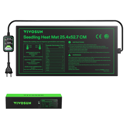 Seedling Heat Mat with Dual Digital Display Thermostat, 10" x 20.75" Black Warm Hydroponic Heating Pad for Seed Germination