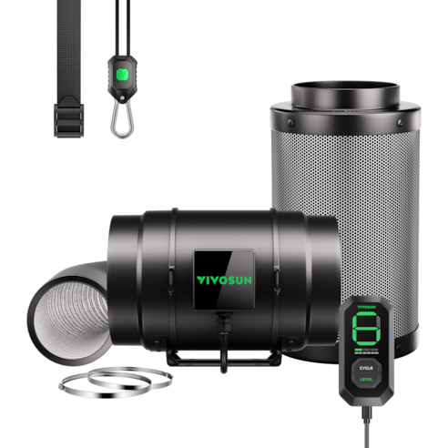 Smartes Abluftset 20 cm, AeroZesh G8 Rohrventilator mit E12-Geschwindigkeitsregler, Kohlefilter & Rohrkombination