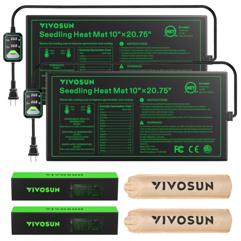 Seedling Heat Mat with Dual Digital Display Thermostat, 10" x 20.75" Black Warm Hydroponic Heating Pad for Seed Germination, 2 Pack