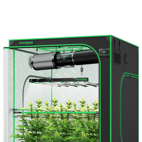 Smart Grow Tent Kit GIY-SGS-55FD 5x5, 6-Plant Complete System, with WiFi E42A+ Controller, 650W VSFD6500 LED Grow Light, and 8-inch AeroZesh T8 Ventilation Combo