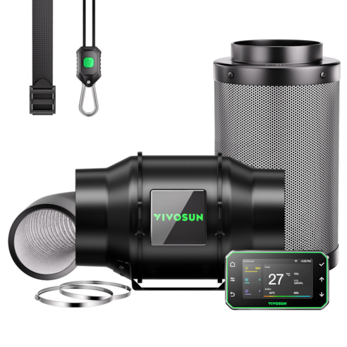 15 cm Smart Abluftset Pro G8 – Rohrventilator, GrowHub E42A+ WLAN-Controller, Aktivkohlefilter & Lüftungsschlauch für Growbox & Hydroponik