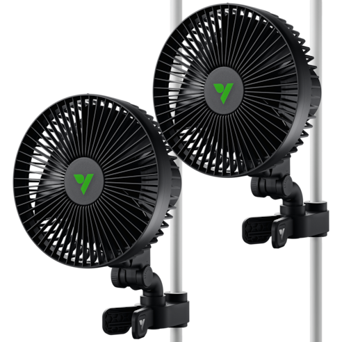 AeroWave A6 Grow Tent Clip Fan, 6" Auto Oscillating Fan with AC Motor, for Hydroponic Ventilation, Black, 2-Pack