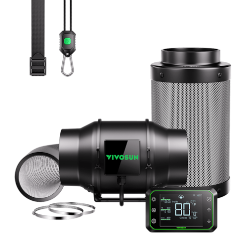 Smart Air Filtration Kit Pro 6″, AeroZesh G6 Inline Fan with E42A Temp. Humidity WiFi Controller, Carbon Filter & Ducting Combo