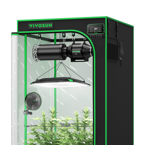 Smart Grow Tent Kit GIY-SGS-27 Pro 2.7x2.7, 2-Plant Complete System, with WiFi E42A+ Controller, 100W AeroLight LED Grow Light, 4-inch AeroZesh T4 Ventilation Combo, and AeroWave E6 Gen2 Clip-on Fan