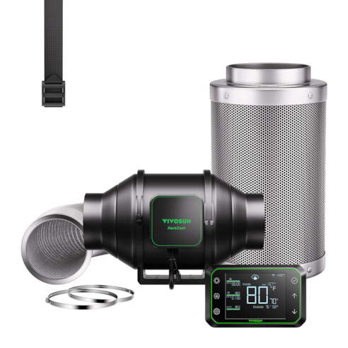 Smart Air Filtration Kit Pro 4″, AeroZesh S4 Inline Fan with E42A Temp. Humidity WiFi Controller, Carbon Filter & Ducting Combo