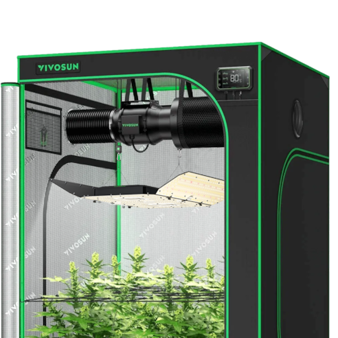 Smart Growbox Komplettset GIY-SGS-44 120 x 120 x 200 cm, Komplettsystem für 4 Pflanzen, mit WLAN E42A Controller, 400W AeroLight Wing SE LED Pflanzenlampe und 15 cm AeroZesh G6 Abluftset