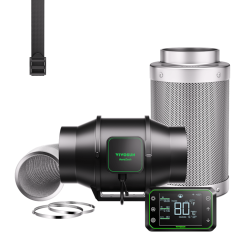 Smart Air Filtration Kit Pro 6″, AeroZesh S6 Inline Fan with E42A Temp. Humidity WiFi Controller, Carbon Filter & Ducting Combo