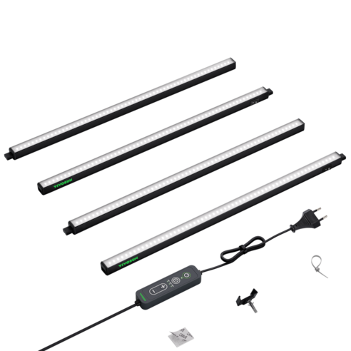 T5 LED Linear Pflanzenlampe 60 cm, 5000K Vollspektrum Grow Light 60W (4 x 15W) mit Timer & Dimmer, Pflanzenlicht für Anzucht, Hydroponik & Indoor Pflanzen, SGS kompatibel, erweiterbar, 4er Set