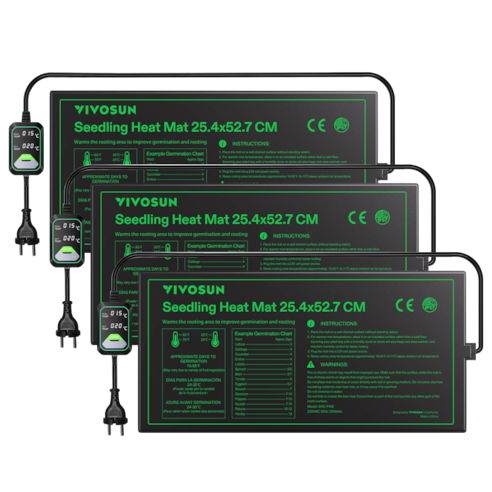 Seedling Heat Mat with Dual Digital Display Thermostat, 10" x 20.75" Black Warm Hydroponic Heating Pad for Seed Germination, 3 Pack