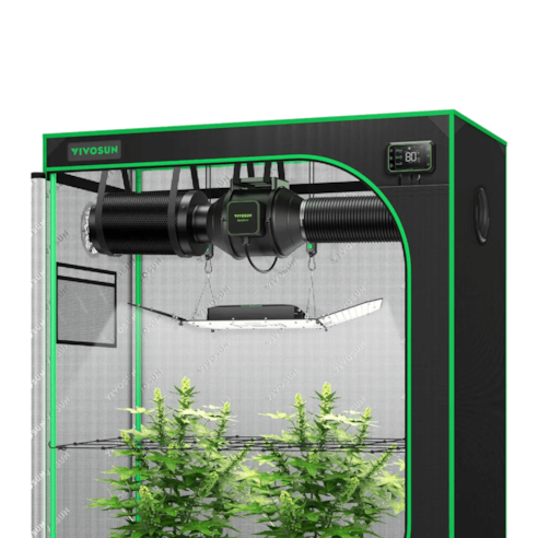 Smart Growbox Komplettset GIY-SE-42 120 x 60 x 150 cm, 2-Pflanzen Komplettsystem mit WLAN E42A Controller, 200W AeroLight Wing SE LED Pflanzenlampe und 10cm AeroZesh S4 Abluftset