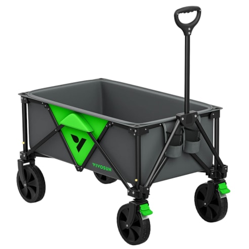 Collapsible Folding Wagon, Outdoor Utility with Silent Universal Wheels, 110L, Grey & Green