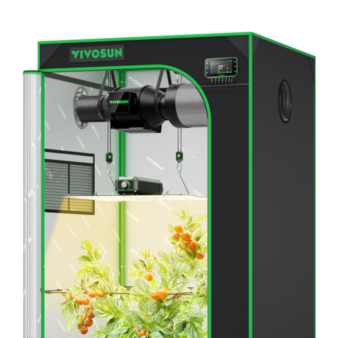 AUSVERKAUF | Smart Growbox Komplettset 80×80 cm, 2-Pflanzen System Vollautomatisches Grow-Setup mit WLAN-Steuerung, GrowHub E42A+ Controller, 150W Full-Spectrum LED Pflanzenlampe und 10cm AeroZesh G4 Abluftset