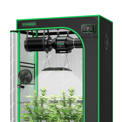 Smart Growbox Komplettset GIY-SGS-32 90 x 50 x 160 cm, Komplettsystem für 2 Pflanzen, mit WiFi E42A+ Controller, 100W AeroLight LED Pflanzenlampe, 10 cm AeroZesh T4 Abluftset und AeroWave E6 Gen2 Gen2 Clip Fan