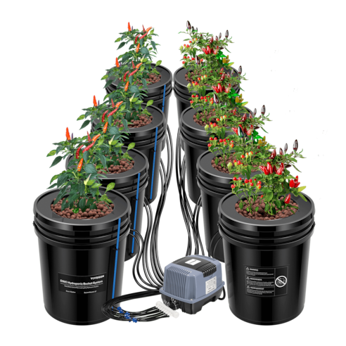 5 Gallon DWC Hydroponic System Kit (8 Bucket, Black)