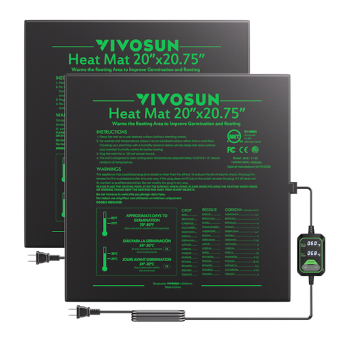 Seedling Heat Mat with Dual Digital Display Thermostat, 20" x 20.75" Black Warm Hydroponic Heating Pad for Seed Germination