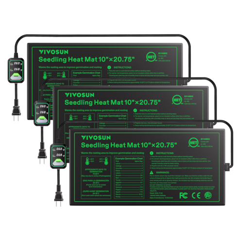 Seedling Heat Mat with Dual Digital Display Thermostat, 10" x 20.75" Black Warm Hydroponic Heating Pad for Seed Germination, 3 Pack