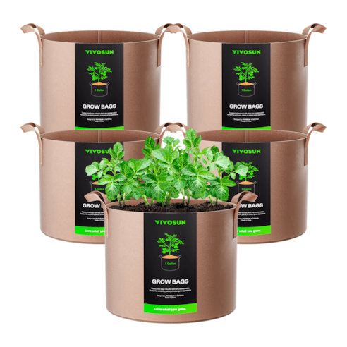 1 Gallon Grow Bags 5-Pack Brown Thickened Nonwoven Fabric Pots with Handles