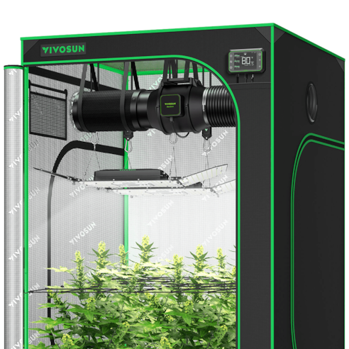 Smart Growbox Komplettset GIY-SE-44 120 x 120 x 200 cm, 4-Pflanzen Komplettsystem mit WLAN-E42A-Controller, 2x 200W AeroLight Wing SE LED Pflanzenlampe und 15cm AeroZesh S6 Abluftset