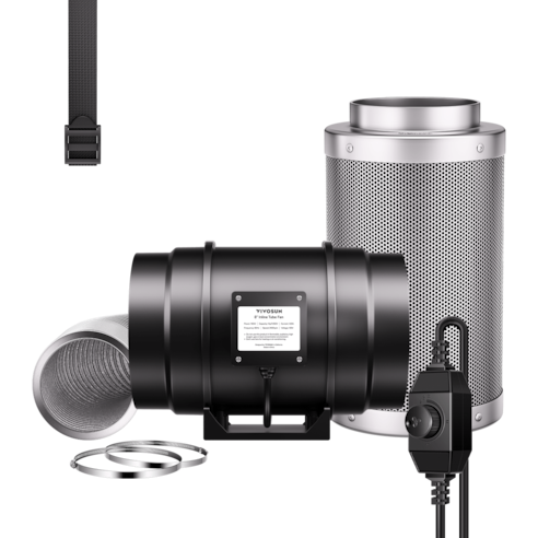 Abluftset R8 20 cm, Rohrventilator R8 mit variablem Drehzahlregler, Kohlefilter und Kanalkombination