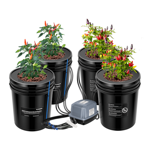 18,9L DWC Hydroponik-System Set (4 Eimer, Schwarz)
