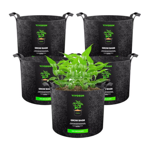 2 Gallon Grow Bags 5-Pack Black Thickened Nonwoven Fabric Pots with Handles