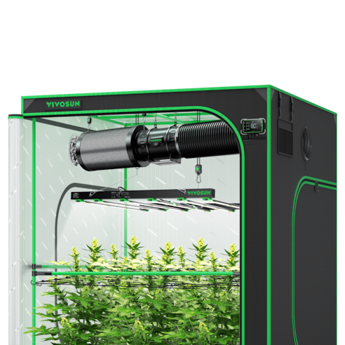 Smart Grow Tent Kit GIY-SGS-55FD 5x5, 6-Plant Complete System, with WiFi E42A Controller, 650W VSFD6500 LED Grow Light, and 8-inch AeroZesh T8 Ventilation Combo