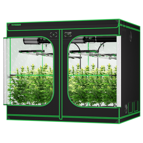 Smart Grow Tent Kit GIY-SGS-88 Pro 8x8, 16-Plant Complete System, with WiFi E42A Controller, 4x 450W VSFD4500 LED Grow Light, and 2x 8-inch AeroZesh T8 Ventilation Combo