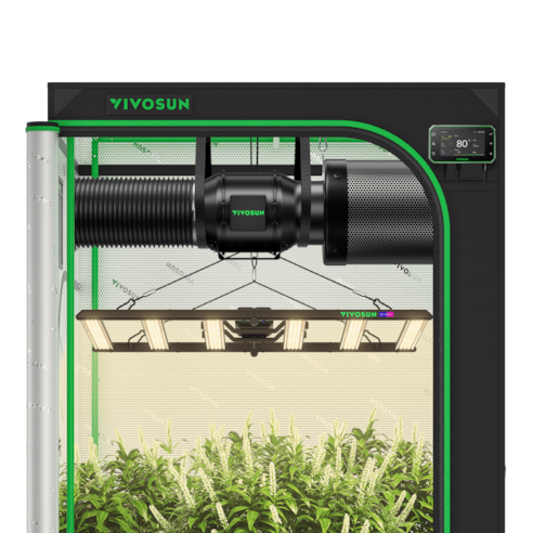Smart Grow Tent Kit 4x4 Complete Indoor Grow System with Smart Controller, Full-Spectrum LED Grow Light & Ventilation Automation System, 1680D Mylar Tent 48"x48"x80"