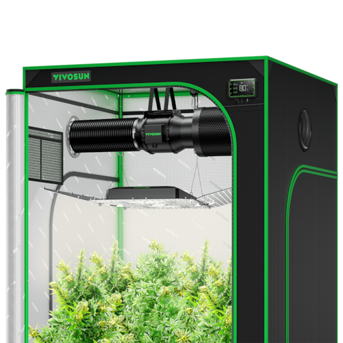 Smart Grow Tent Kit GIY-SGS-44 4x4, 4-Plant Complete System, with WiFi E42A Controller, 400W AeroLight Wing SE LED Grow Light, 6-inch AeroZesh G6 Ventilation Combo