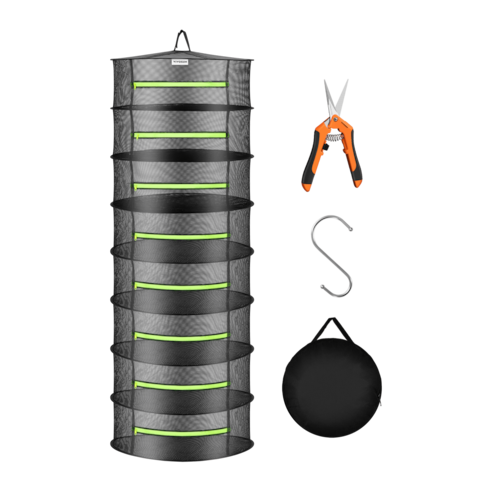 8-Layer Mesh Drying Rack Hanging Design with Green Zippers