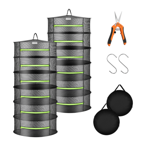 6-Layer Mesh Drying Rack Hanging Design with Green Zippers 2-Pack