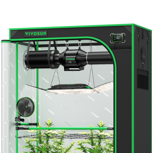 Smart Grow Tent Kit GIY-SGS-42 Pro 2x4, 2-Plant Complete System, with WiFi E42A Controller, 200W AeroLight Wing LED Grow Light, 4-inch AeroZesh T4 Ventilation Combo, and AeroWave E6 Gen2 Clip-on Fan