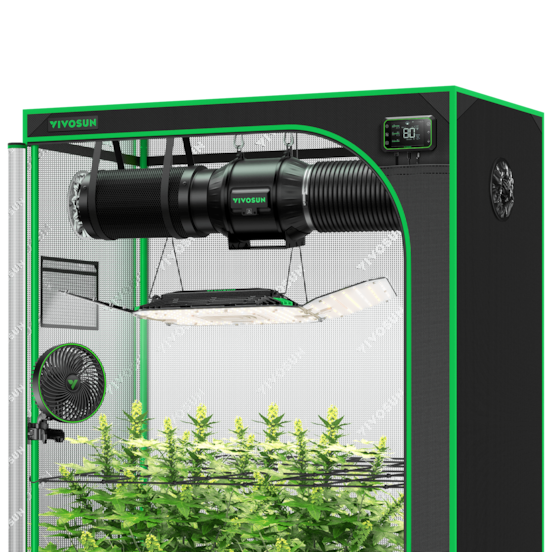 Smart Grow Tent Kit GIY-SGS-52 2x5, 3-Plant Complete System, with WiFi E42A Controller, 200W AeroLight Wing LED Grow Light, 6-inch AeroZesh T6 Ventilation Combo, and AeroWave E6 Gen2 Clip-on Fan