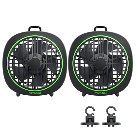 AeroWave D4, 4” Grow Tent Clip Fan with Detachable Hook, Black, 2 Pack