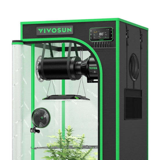 Smart Grow Tent Kit Pro 2x2, 1-Plant Complete System, with WiFi E42A+ Controller, 100W AeroLight LED Grow Light, 4-inch AeroZesh T4 Ventilation Combo, and AeroWave E6 Gen2 Clip-on Fan