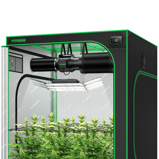 Smart Grow Tent Kit GIY-SGS-55 5x5, 6-Plant Complete System, with WiFi E42A Controller, 3x 200W AeroLight Wing SE LED Grow Light, and 6-inch AeroZesh G6 Ventilation Combo